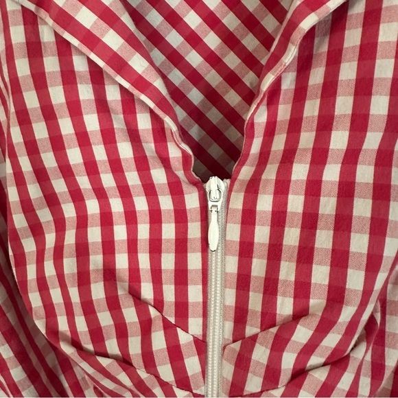 Lafayette 148 Women’s 3/4 Sleeve Pink & White Checkered Zip Up Blouse Sz 8 GUC - Picture 5 of 8
